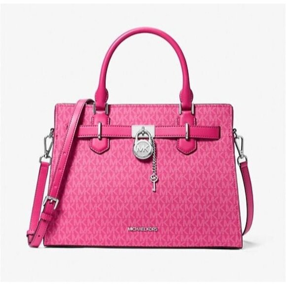 Michael Kors Signature Medium Satchel Shoulder Handbag Dragonfruit NWT - Picture 1 of 2